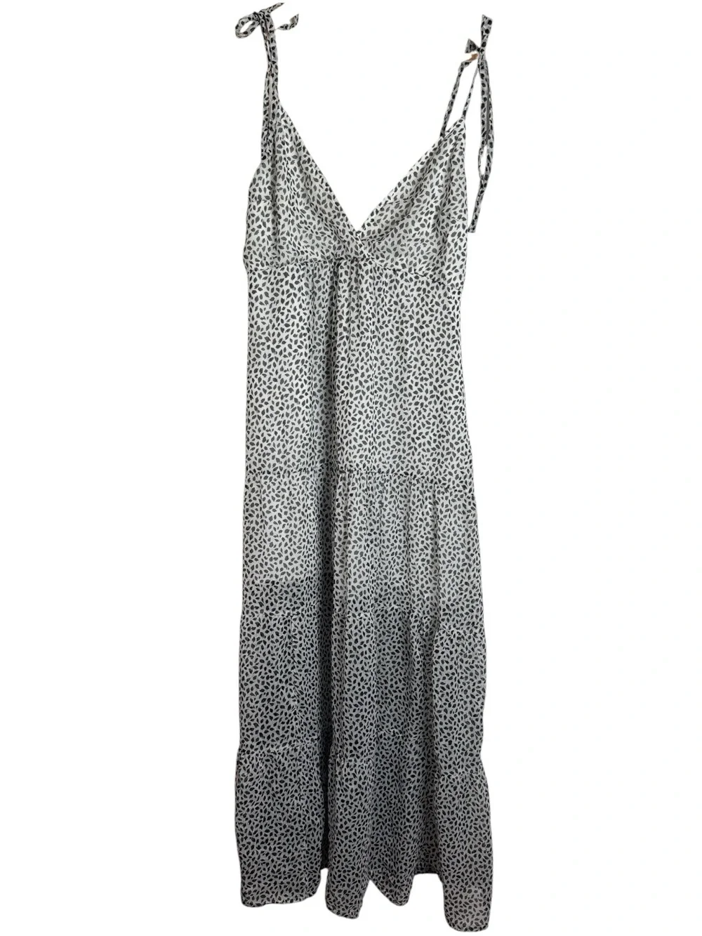 Abercrombie & Fitch Chiffon Flowy Tiered Maxi Dress White Geo Print size M flaw